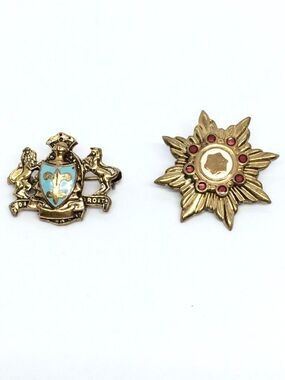 Vintage Heraldic Brooch Crest Pin British French Enamel Lion Horse Gold Tone Lot
